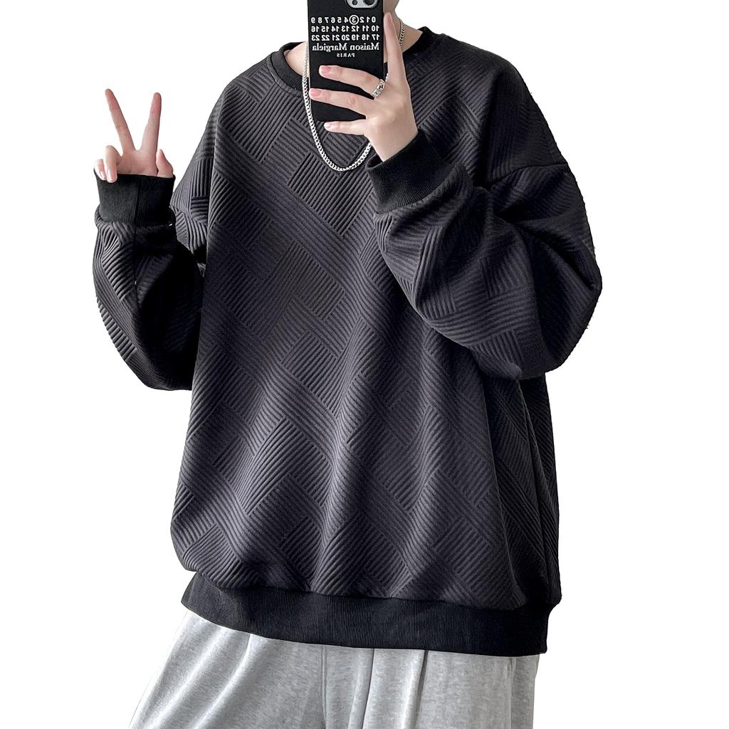 Culeevp Manga Comprida Plus Sólido Waffle Elegante Moletom Preto Masculino, Tamanho, Estampa, Moletom com Capuz Outono/Inverno, (Tamanho L)