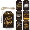 24pcs/set Happy New Year Labels DIY Black Gold Gift Wrapping Paper Hang Tags Paper Cards for New Year Party