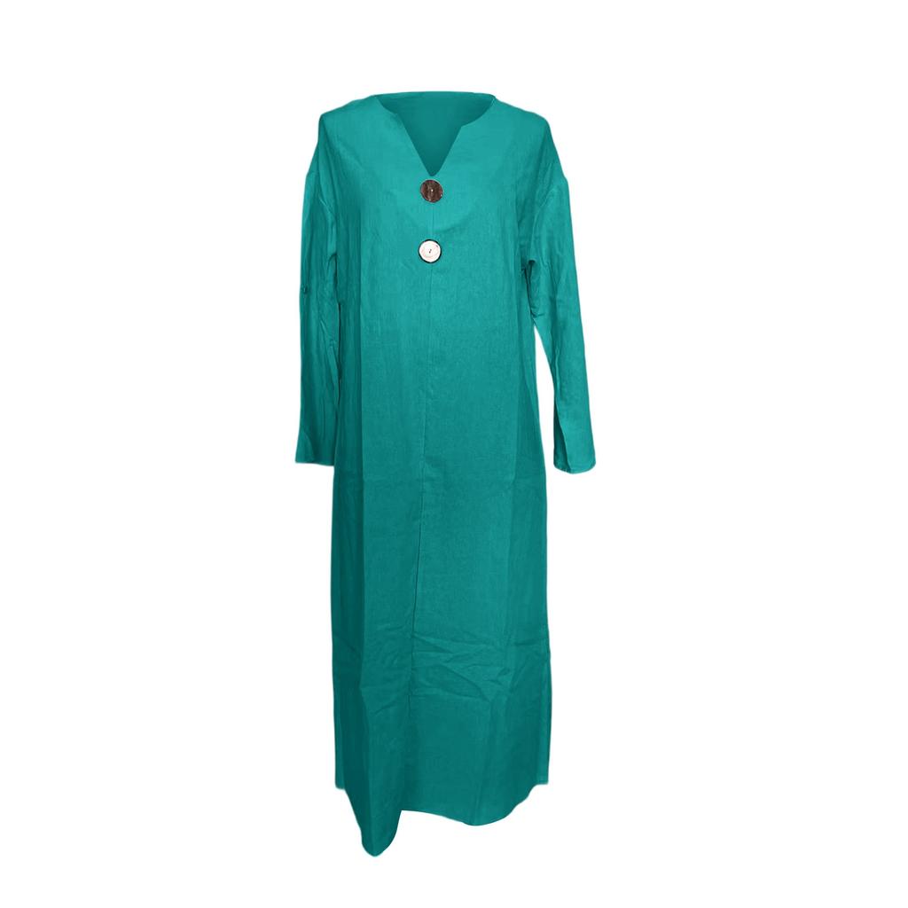 Women's Fashionable Casual V-neck Long-sleeved Color Dress