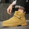 Autumn Winter Fashion Yellow Men's Motorcycle Boots Comfortbable Platform Leather Boots Men Ankle Boots with Zipper Men Botas