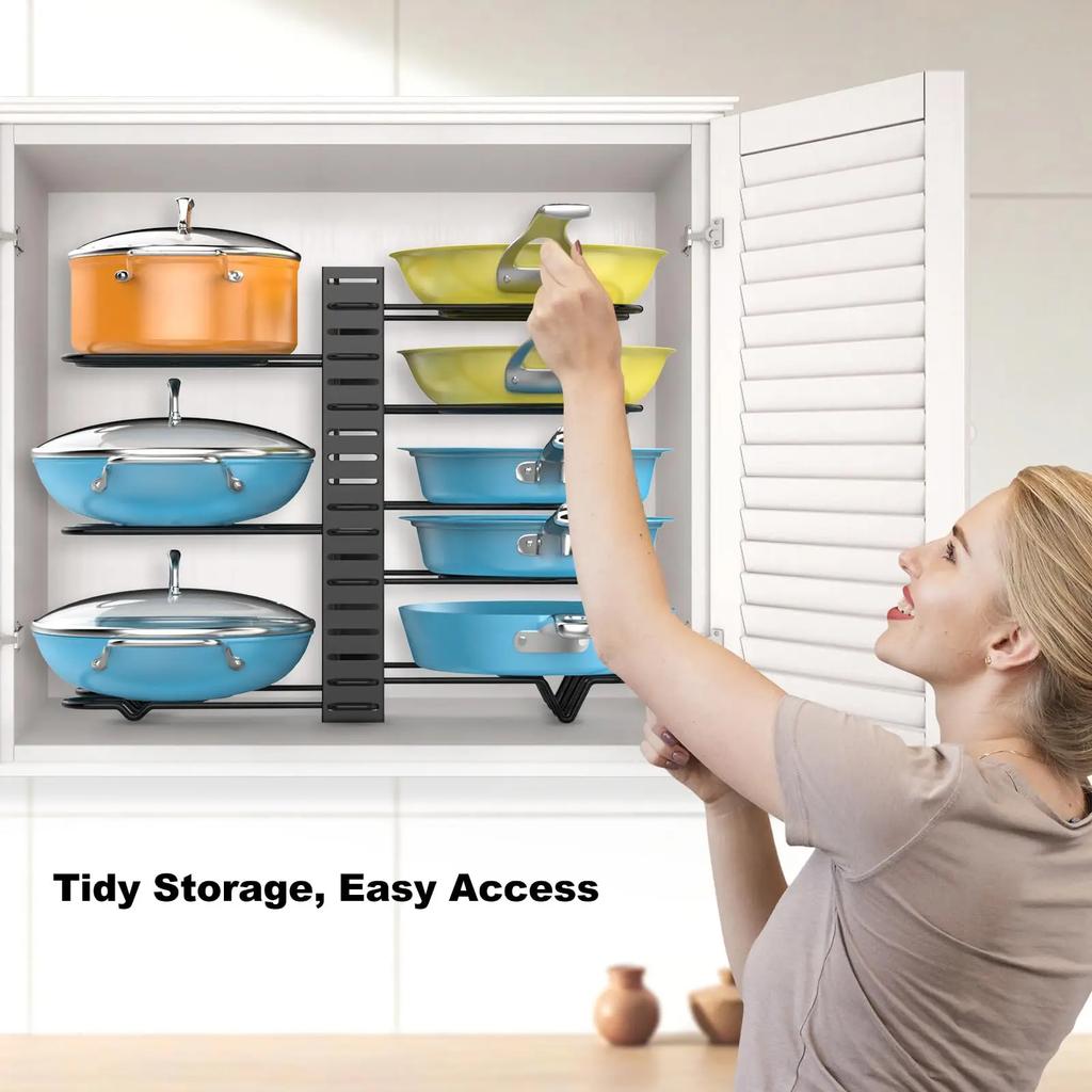 Adjustable Pot Rack Organizer Under Cabinet,Pan Storage Organizer Rack for Storing Pots Pan, 8 Tier