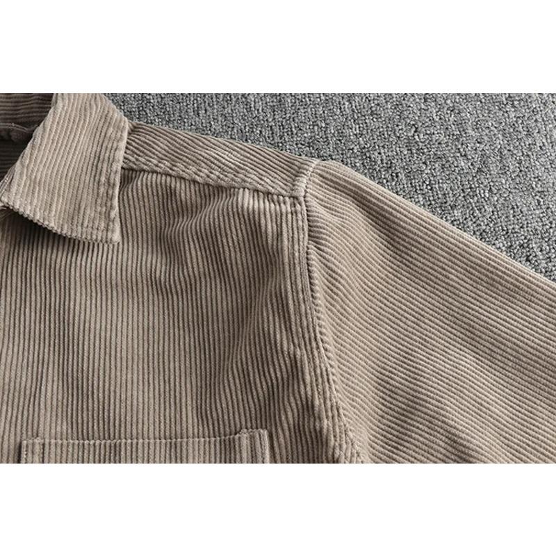 Solid Color Corduroy Vintage Shirt Men Spring Fashion Simple Basic Long Sleeve Blouse America Style Coats