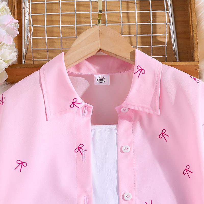Girls Suit Burst Children's Clothing Spring, Summer Autumn Sunscreen Suit New Children's Long-sleeved Shirt + Wide-legged Trousers 2pcs