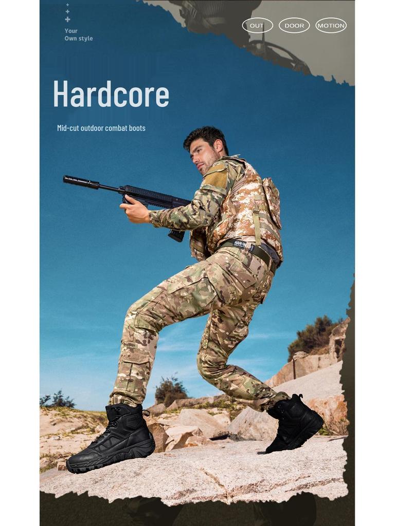 Men's Wear-Resistant Tactical Hiking Boots - Lace-Up, Outdoor Casual, Large Sizes Available