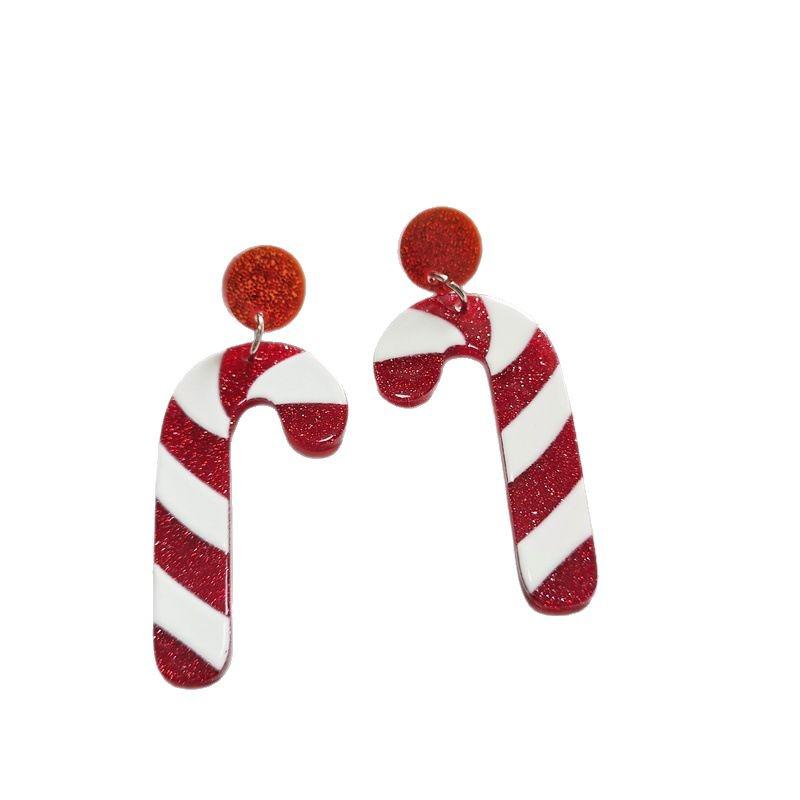 Christmas Cartoon Style Heart & Snowflake Earrings with Candy Cane Design