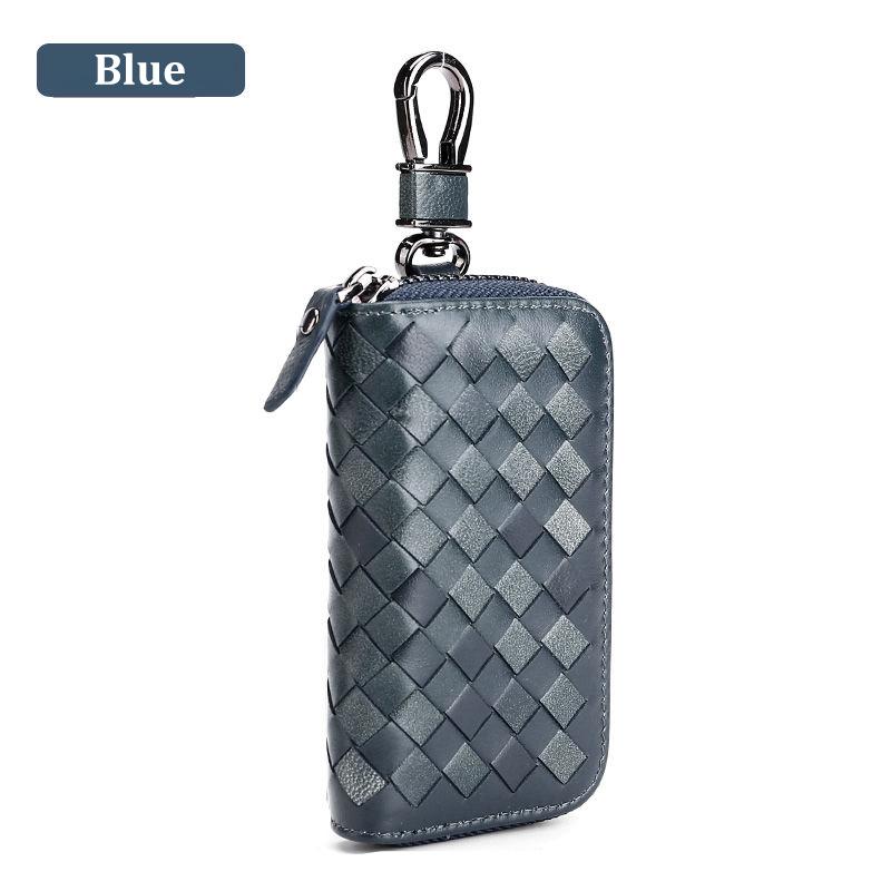 

Кошельки для ключей из натуральной кожи, плетение на молнии, стильная сумка для ключей от автомобиля, многофункциональный футляр для карт, мужские и женские держатели для ключей, ключницы синий