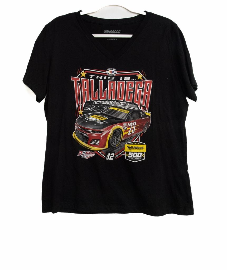 Nascar Mens Black T-Shirt Talladega 500 Short Sleeve V-Neck Pure Cotton Size L