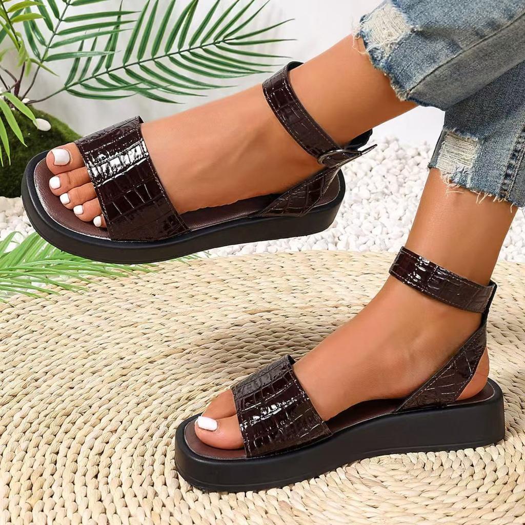 Římské boty s klipem na prsty Dámské boty s plnou špičkou Křížový přezkový pásek Neformální sandály na platformě s hrubou podrážkou