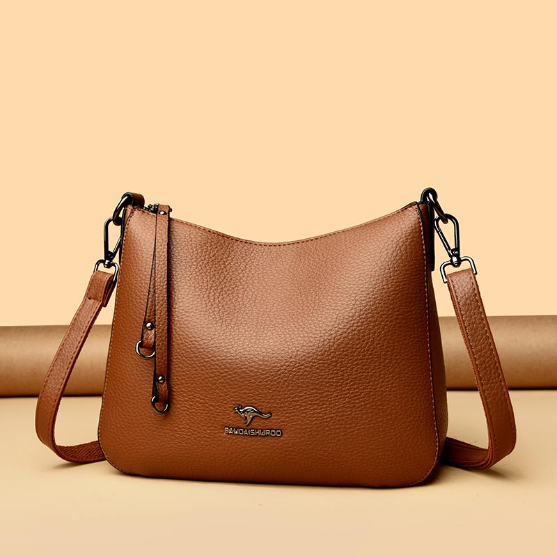 Women's Vintage Leather Crossbody Bag Multi-Pocket Soft Leather Shoulder Bag Tassel Shoulder Bag for Daily Use Shopping Commuting