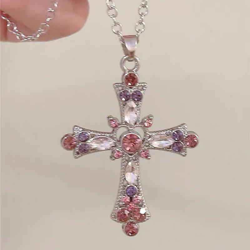 Gothic Y2K Crystal Zircon Cross Pendant Necklace for Women European and American Fashion Neck Chain Party Jewelry Birthday Gift