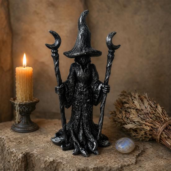 Witch Statue, Gothic Halloween Resin Witch Figurine, Dark Fantasy Ornament for Desktop, Bookshelf, Home, Office Decor