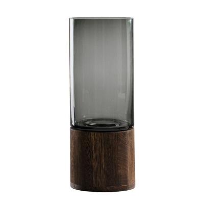 Vase Glass Wooden Flower Base Scandinavian Stylish Vase Transparent Black Gray Large Vase Simple Height 25cm 30cm Scandinavian Interior Living Room