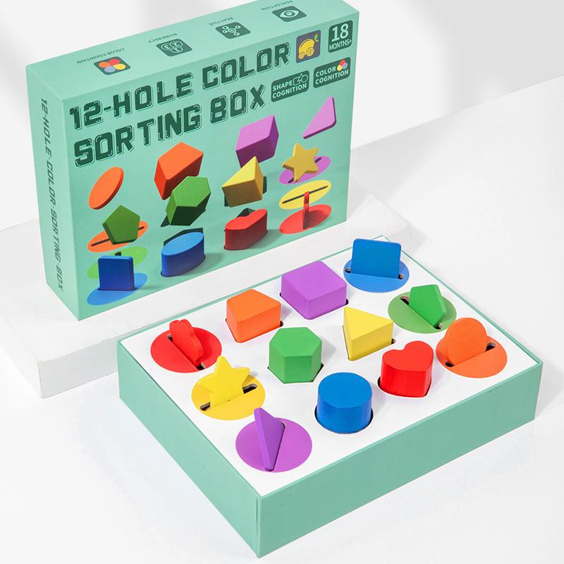 Wooden Shape Sorting Box Educational Toy For Kids With Bright Colors And Cognitive Development