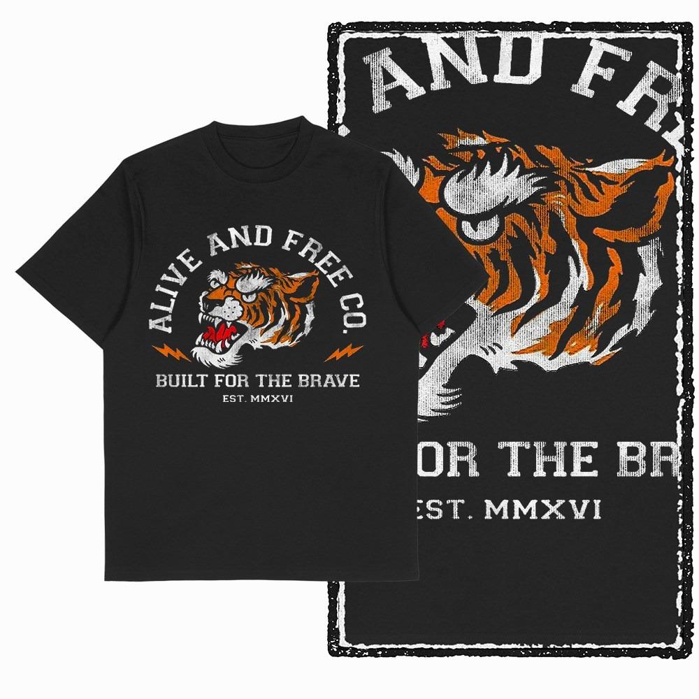 Exclusive Cool Cotton Short Sleeved Tiger Print Men s T-shirt Street Wear Round Neck Style S