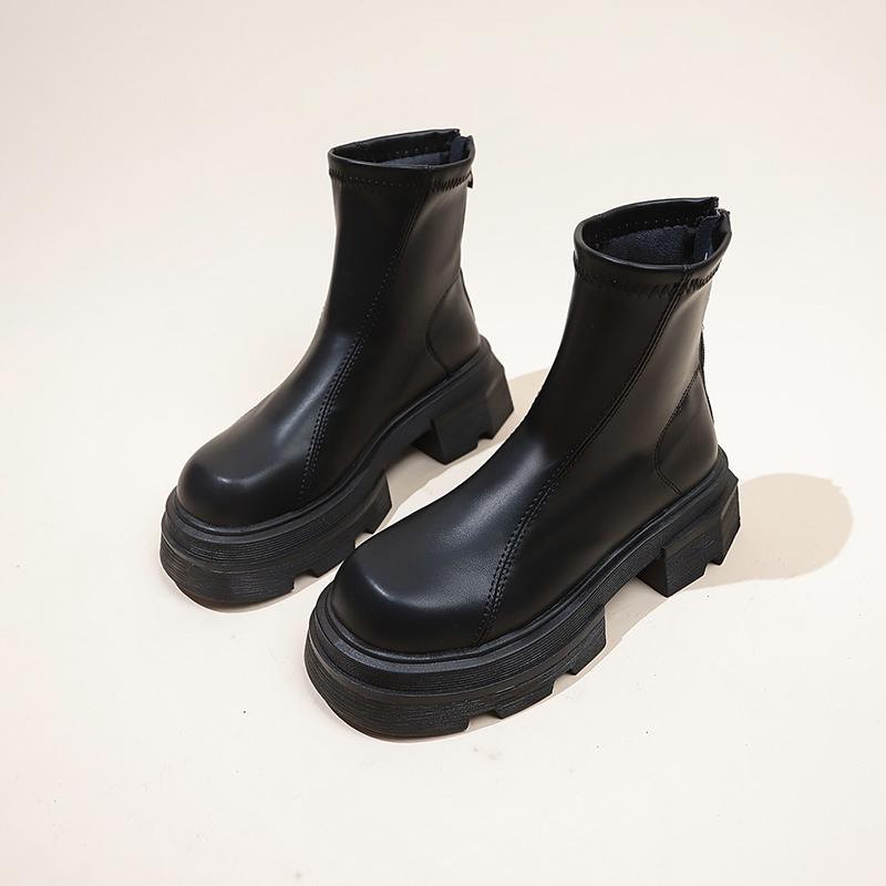 Mode Herbst Winter Damen Chelsea Boots Elegant Dicke Absätze Elastische Schlanke Schuhe Modern Kurze Stiefel Für Damen