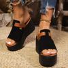 Women's Brown Pu Leather Wedge Sandals  Summer Lightweight Chunky Platform Sandals Woman Plus Size 43 Non-slip Beach Shoes