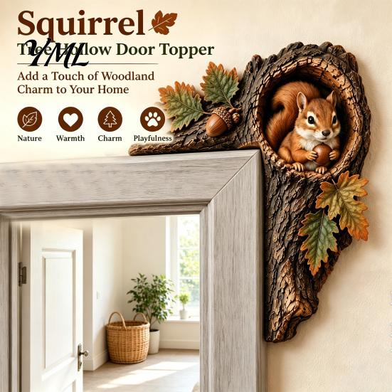 Yaratıcı Kapı Girişi Sanat Eseri Sincap Ağaç Kovuğu Kapı Üstü, Orman Hayvanı Çerçeve Dekorasyonu, 3D Ahşap Dekoratif Köşe İşareti Çiftlik Evi İçin Sevimli