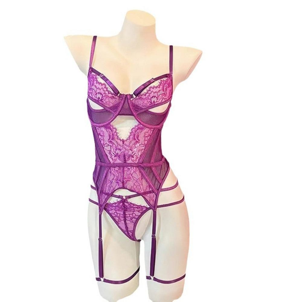 Purple Erotic Underwear Small Breasts Gather Perspective Pajamas 2025 New Sexy One-piece Garters Qqny Female Temptation