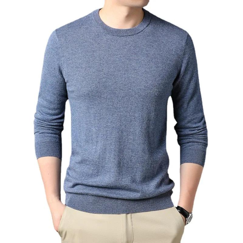Thin Men's Woolen Sweater Round Neck Men Base Sweaters Solid Color Man Sweater for Male Tops