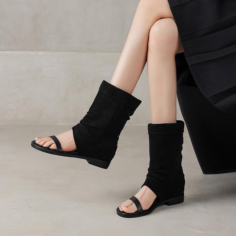 One line fashion cool boots for women, 2026 summer new Western style women's sandals, retro British vacation women's boots