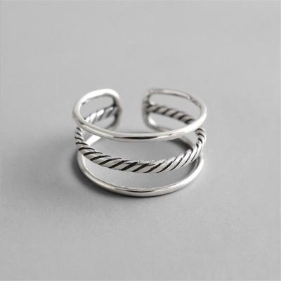 New Temperament Punk Twist Hollow Double 925 Sterling Silver Jewelry Wild Personality Opening Rings    R051