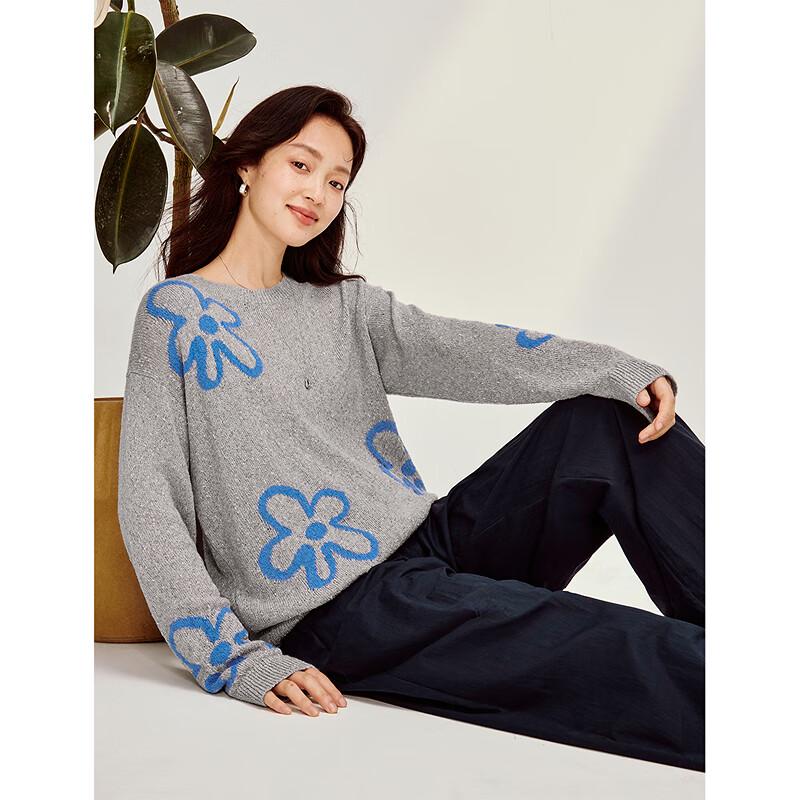 INMAN Women's Floral Jacquard Knitted Pullover