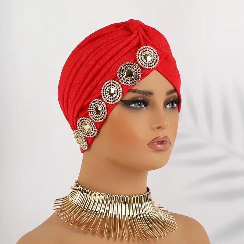 Indian Women Chemo Cap Muslim Diamonds Hijab Pleated Turban Wrap Headscarf Beanies Hair Loss Bonnet Hat Femme Turbante Mujer New