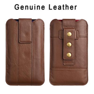 Luxury Cow Genuine Leather Mobile Phone Case Hand Waist Belt Clip Bag For iPhone 16 15 Pro Samsung Galaxy S24 S23 Plus Xiaomi Redmi Oppo Holster Pouch