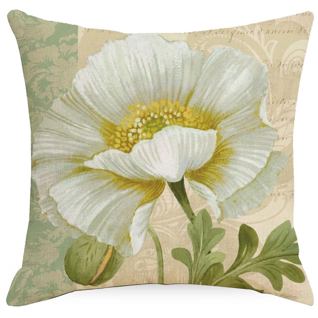 European and American Retro American Flower Linen Printed Pillowcase Home Sofa Pillow Waist Back Cushion Cover