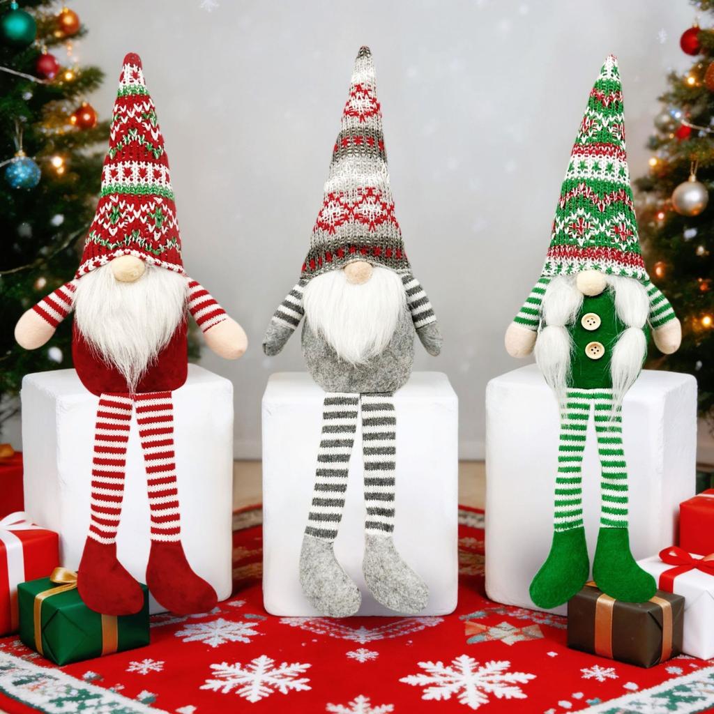 2/3Pcs Christmas Gnome Plush Dolls Long Legs Scandinavian Swedish Tomte Knitted Faceless Santa Sitting Doll Christmas Tree Ornaments Home Decor
