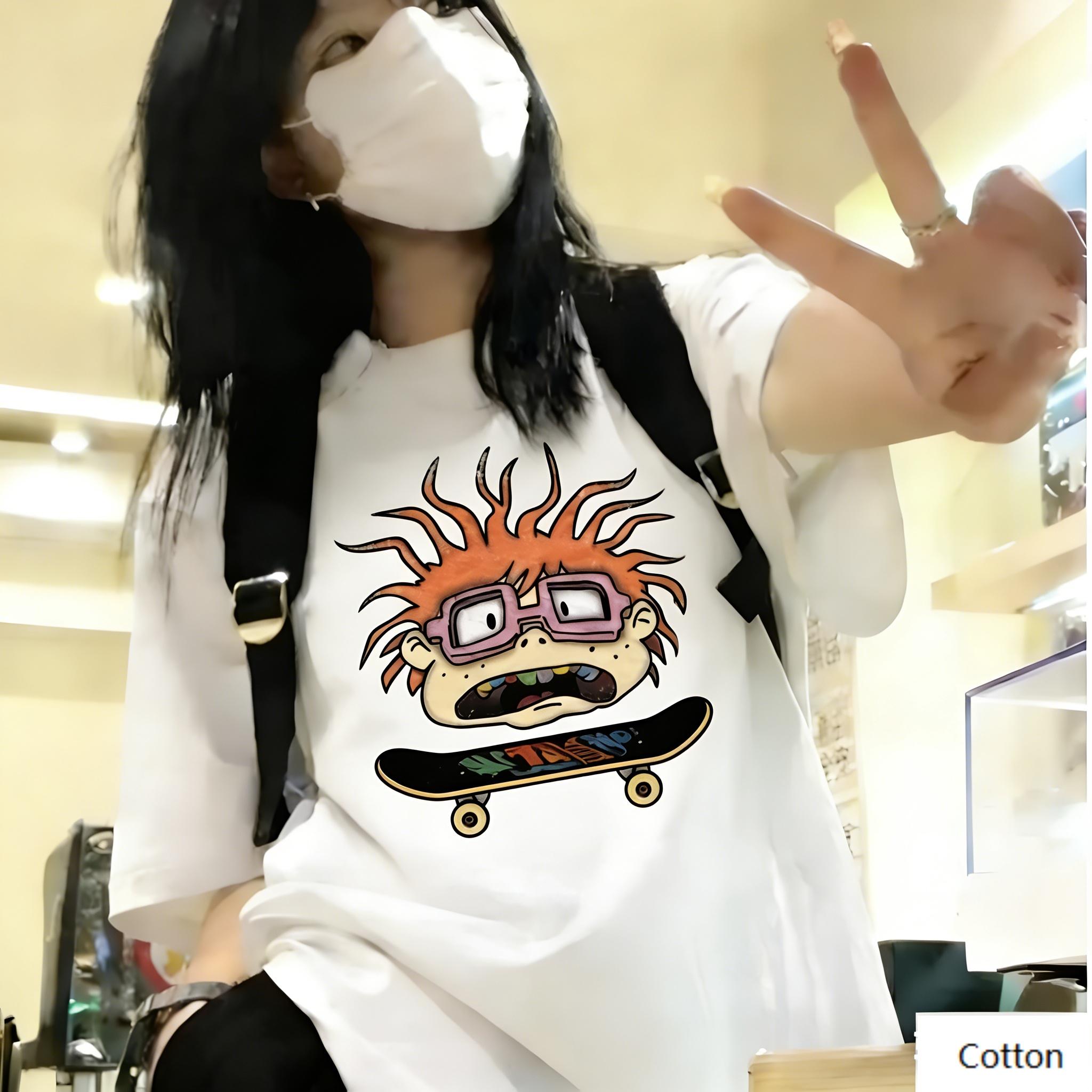 

Streetwear Unisex Cotton TShirt Featuring Edgy Skater Chuckie Finster Design 90s Skate Style Top for Retro Cartoon Fans M