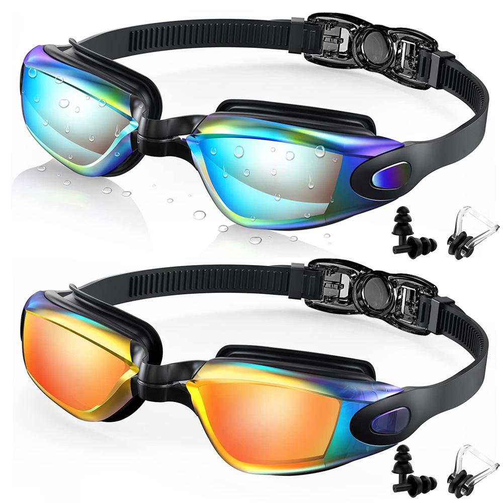 2 Pack Swimming Goggles Anti-Fog UV Protection Adjustable Swimming Glasses Professional Waterproof Swim Eyewear For Adult Youth