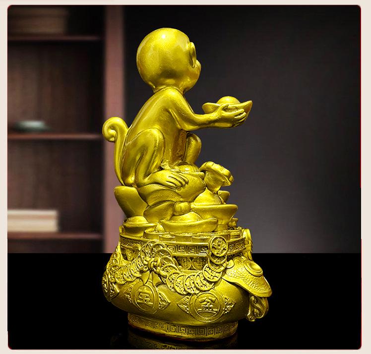 Zodiac Monkey Figurine: Golden Brass Money Bag Treasure Decor for Living Room