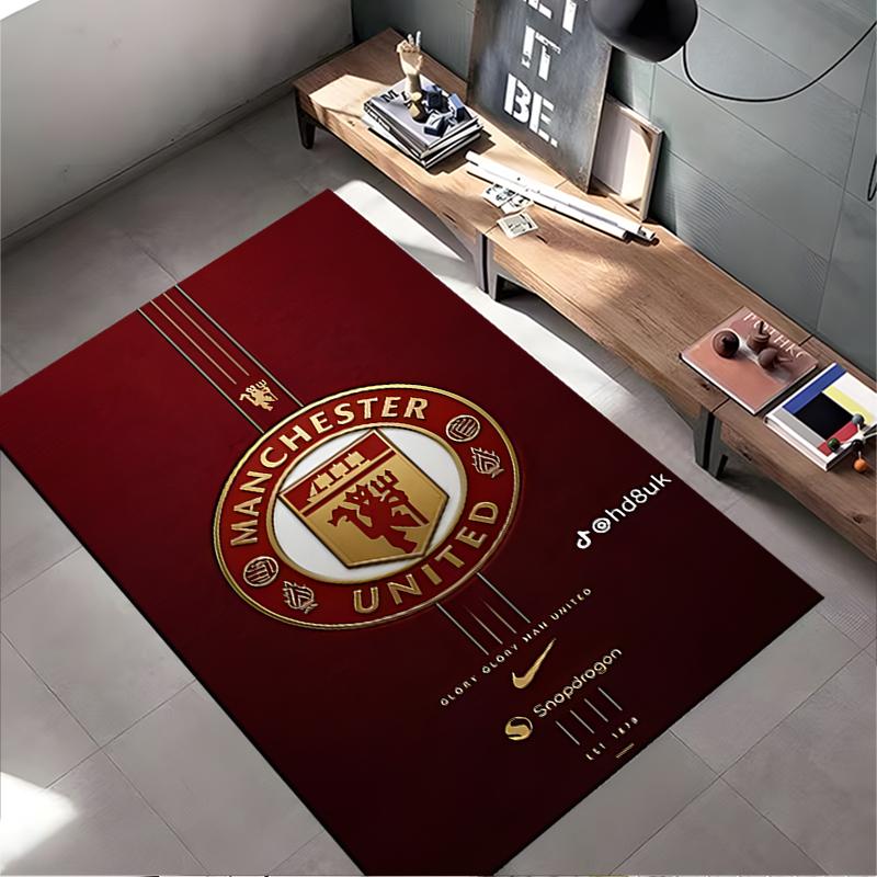 Sports Area Rug, Manchester United Gold Crest Red Glory Snapdragon Poster, Fan Cave Decor, Non-Slip Mat