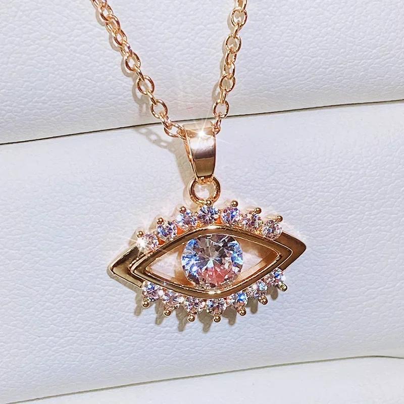 New Personality Eye Shaped Pendant Necklace For Women With Dazzling Cz Stone Gold Color Cool  Girls Trendy Jewelry