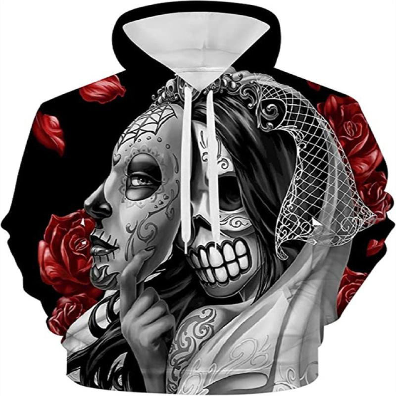 Horror Style Skeleton Series Graphic Print Hoodie Film Killer Series Popular Style Hooded Long Sleeve Clothing Man