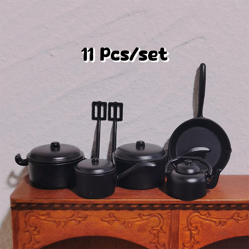 

1:12 Миниатюрных кастрюль для кукольного домика, сковорода, лопатка, чайник, набор для кукольной кухни, кухонная утварь, декор, микросцена, строительный реквизит