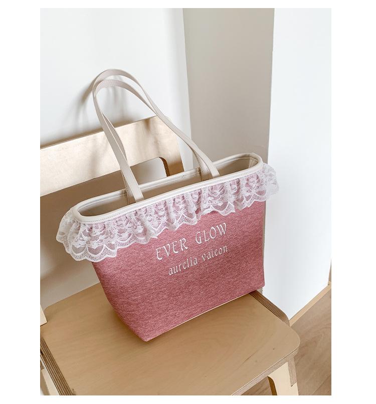 New niche cute playful high-end lace handheld canvas bag shopping bag tote bag