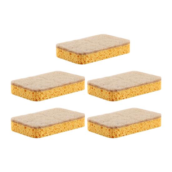 5Pcs Durable Cleaning Sponge Efficient Cotton Pulp Portable Oil-resistant Dishwashing Pad for Home