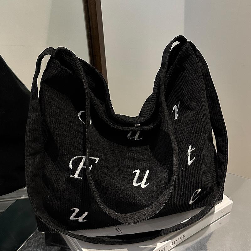 

Сумка-тоут из ткани с вышитыми буквами Niche Design, женская вельветовая сумка через плечо, сумка-мессенджер большой вместимости, повседневная сумка чёрный