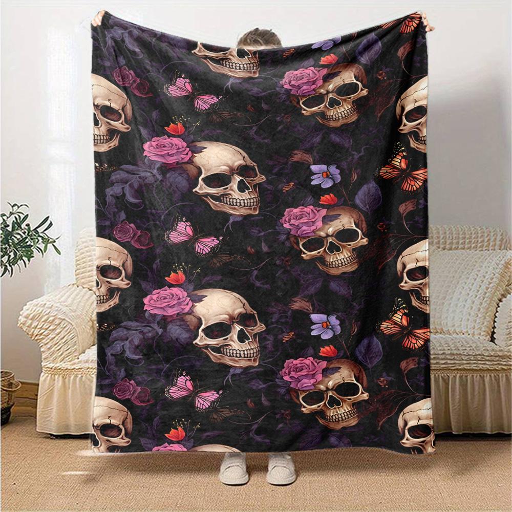 1pc Purple Skull blanket Lightweight Flannel Throw for Sofa Bed Travel Camping Livingroom Office Couch Chair