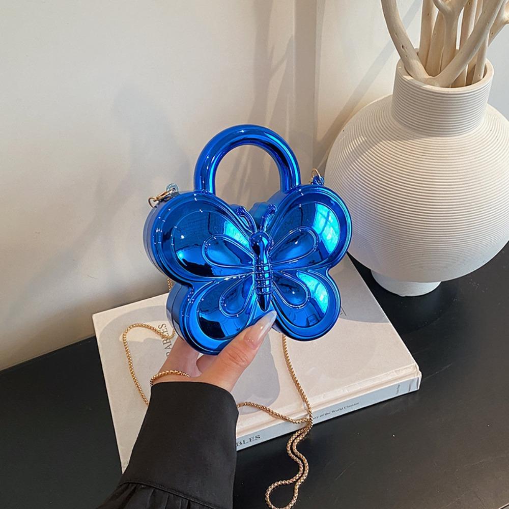 Stylish Butterfly Shape Shoulder Bag Luxury Acrylic Evening Bag Metal Chain Shiny Handbag Everyday Outfits Party Wedding