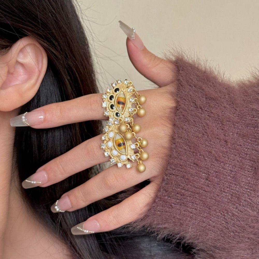 Geometryczny Niebieski Pierścionek z Oczami Perła Vintage Złoty Pierścionek Retro Pierścionek Oko Demona Prezent