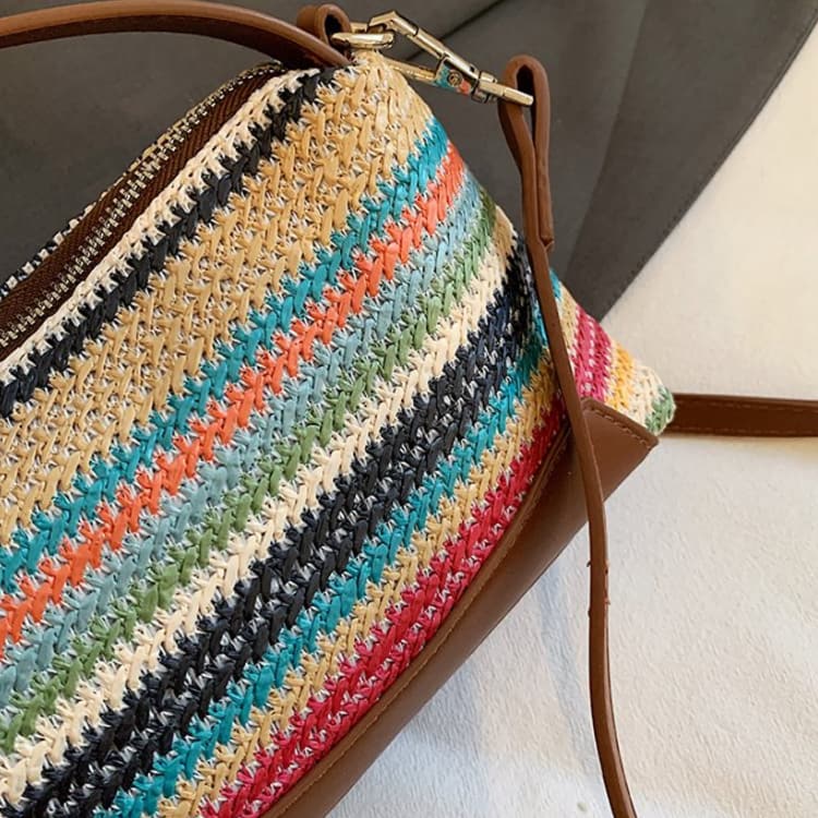 Striped Straw Baguette Small Bag Portable Messenger Women's Bag