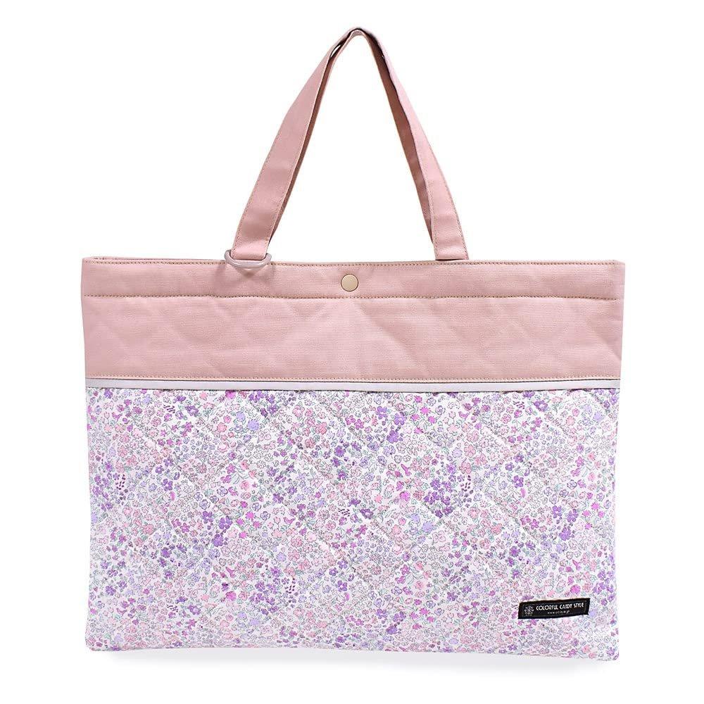 COLORFUL CANDY STYLE Kids Quilted Tote Bag for Girls, School Lesson Bag, Floral Mist, Cotton Handbag with Name Tag