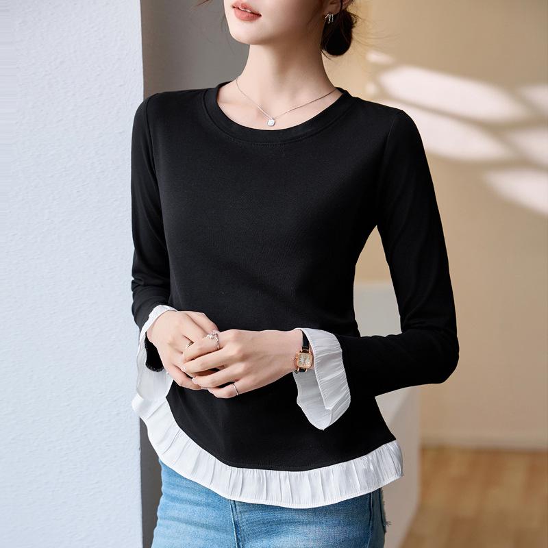 YB528# Early Autumn Korean Lace Slimming Long Sleeve Fashion Top