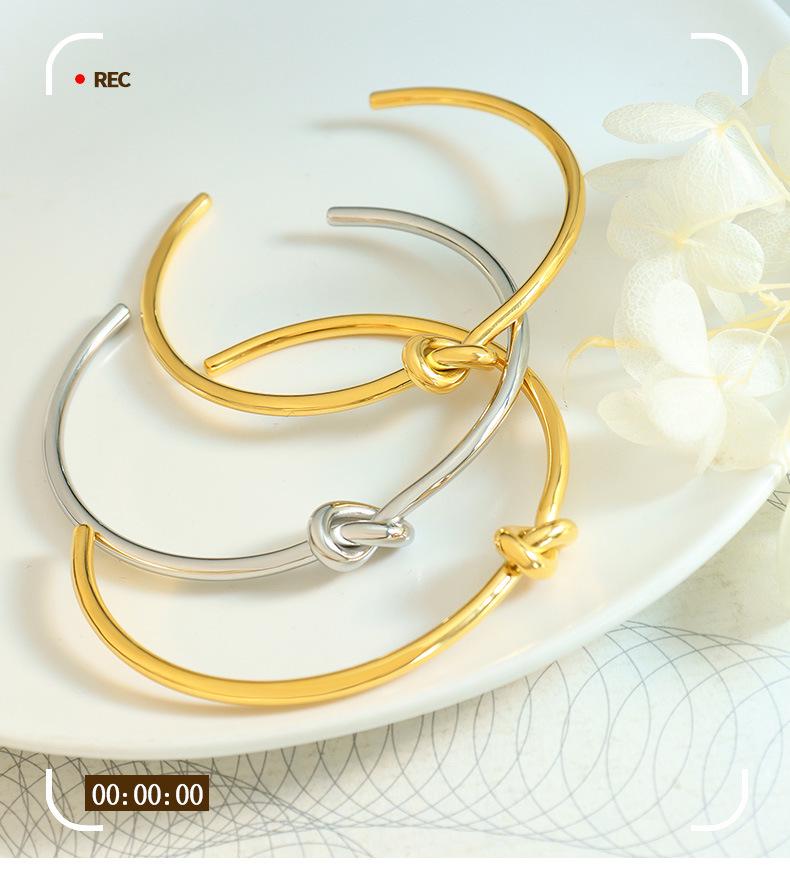 European & American Style Knotted Titanium Steel Bangle - Adjustable, Thick & Thin Design, Non-Fading