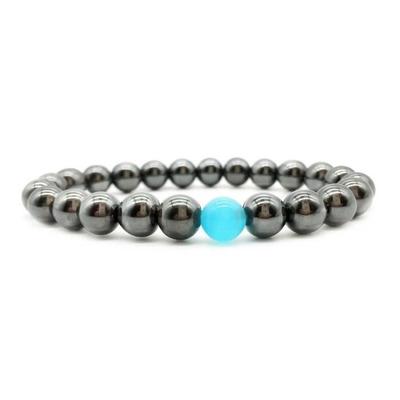 Bracelet - Handmade - Blue Opal Stone - Hematite - For Adults - Unisex