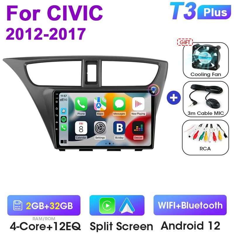 2 Din Android 12 Car Radio For Honda CIVIC Hatchback 2012 -2017 Multimedia Video Player GPS 4G Carplay Auto Stereo RDS Head Unit