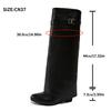 Fashion Black Pu Leather Knee High Boots Women Sexy Pointed Toe Straight Leg Boots Woman Punk Style Wedge High Heels Long Botas Mujer